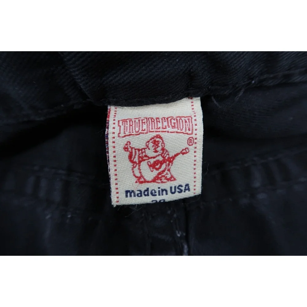 True Religion Mens 38 Black Acid Wash Straight Leg Jeans‎ USA Made Size 38x35